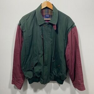 Vintage 90s LL Bean GANT The Hugger Bomber Jacket Vest Green Burgundy‎ Mens Sz L